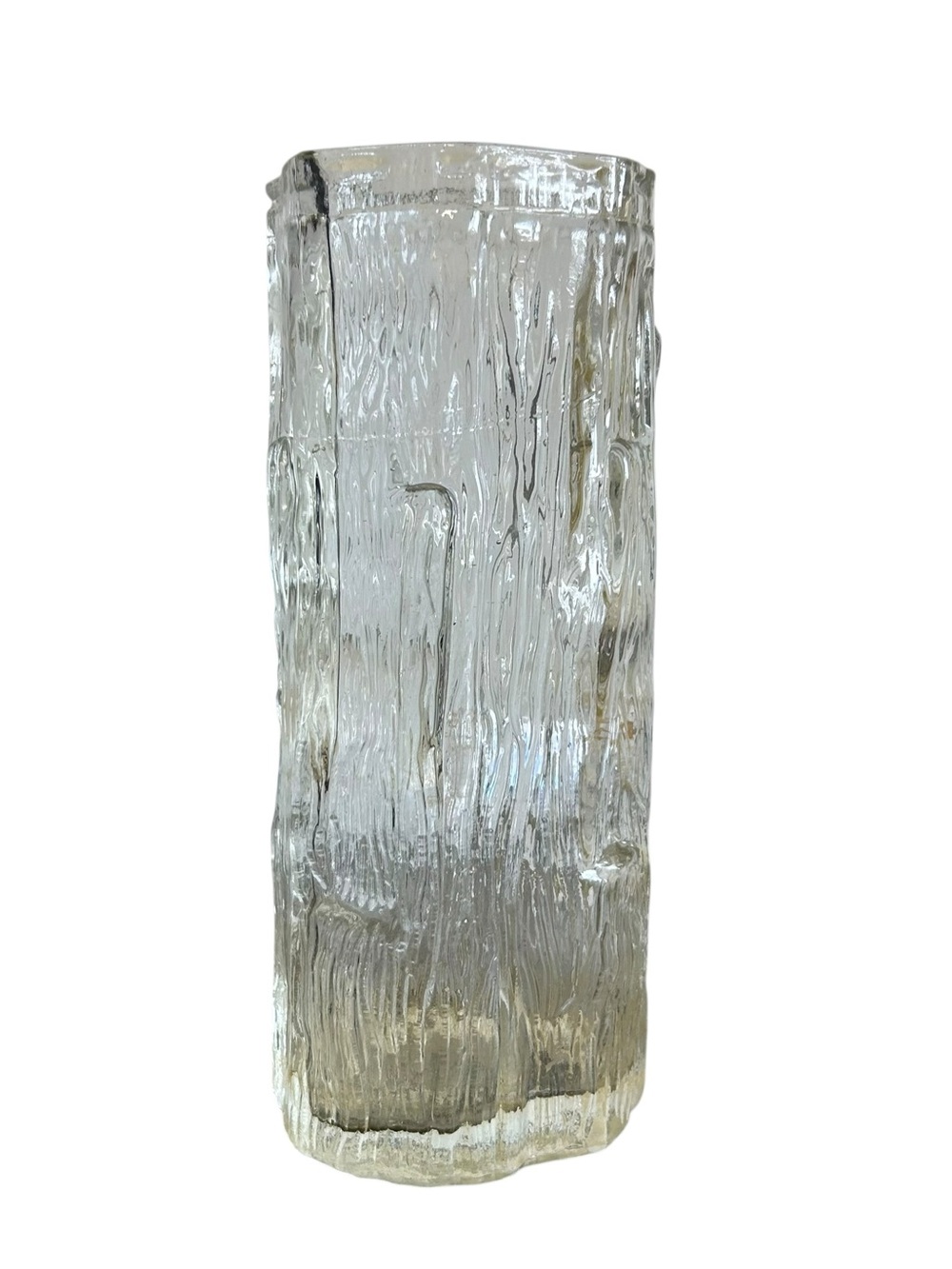 Vintage Bark Glass Vase Mid Century Textured Clear Flower Vase